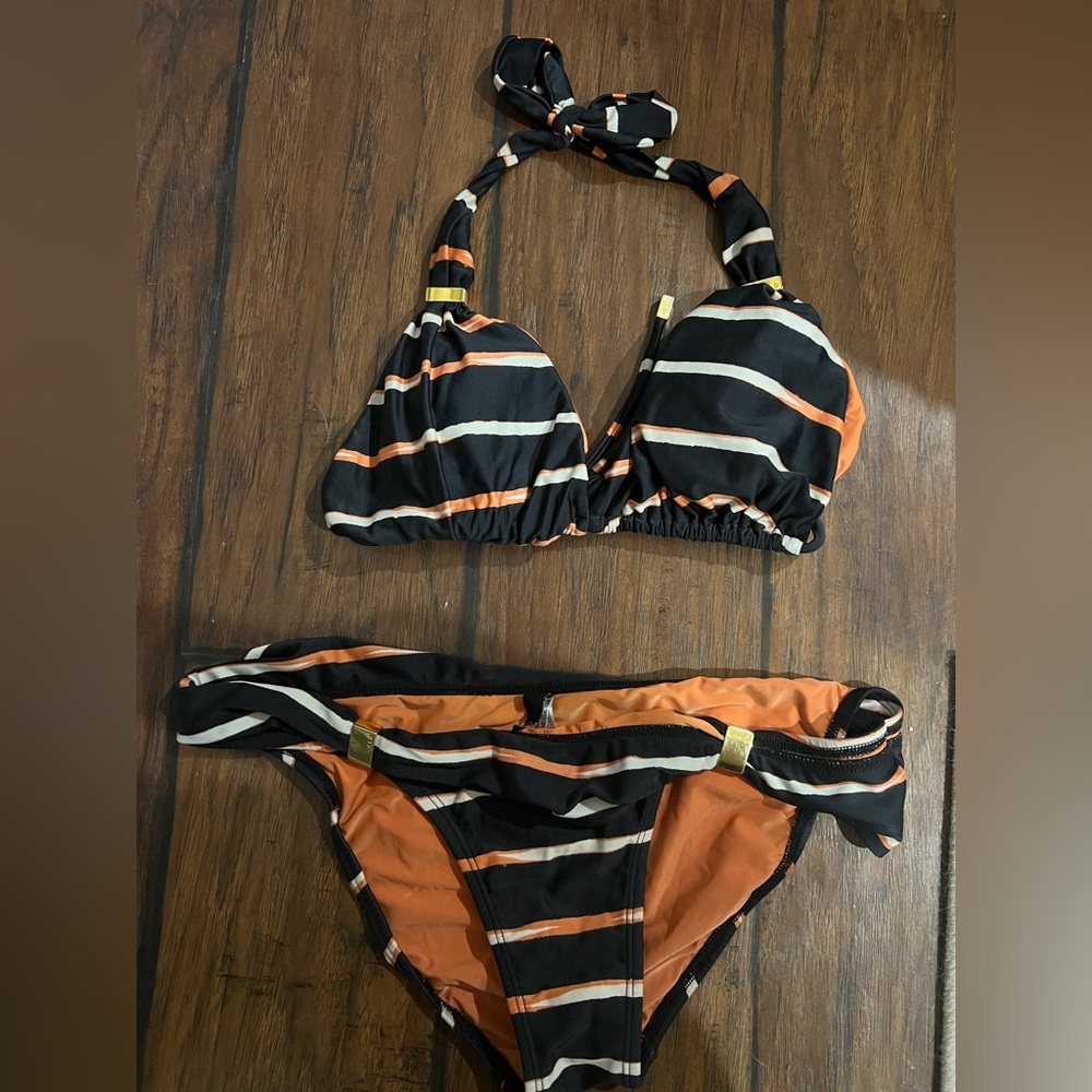 Orange, black and white Vix 2 piece swimsuit
